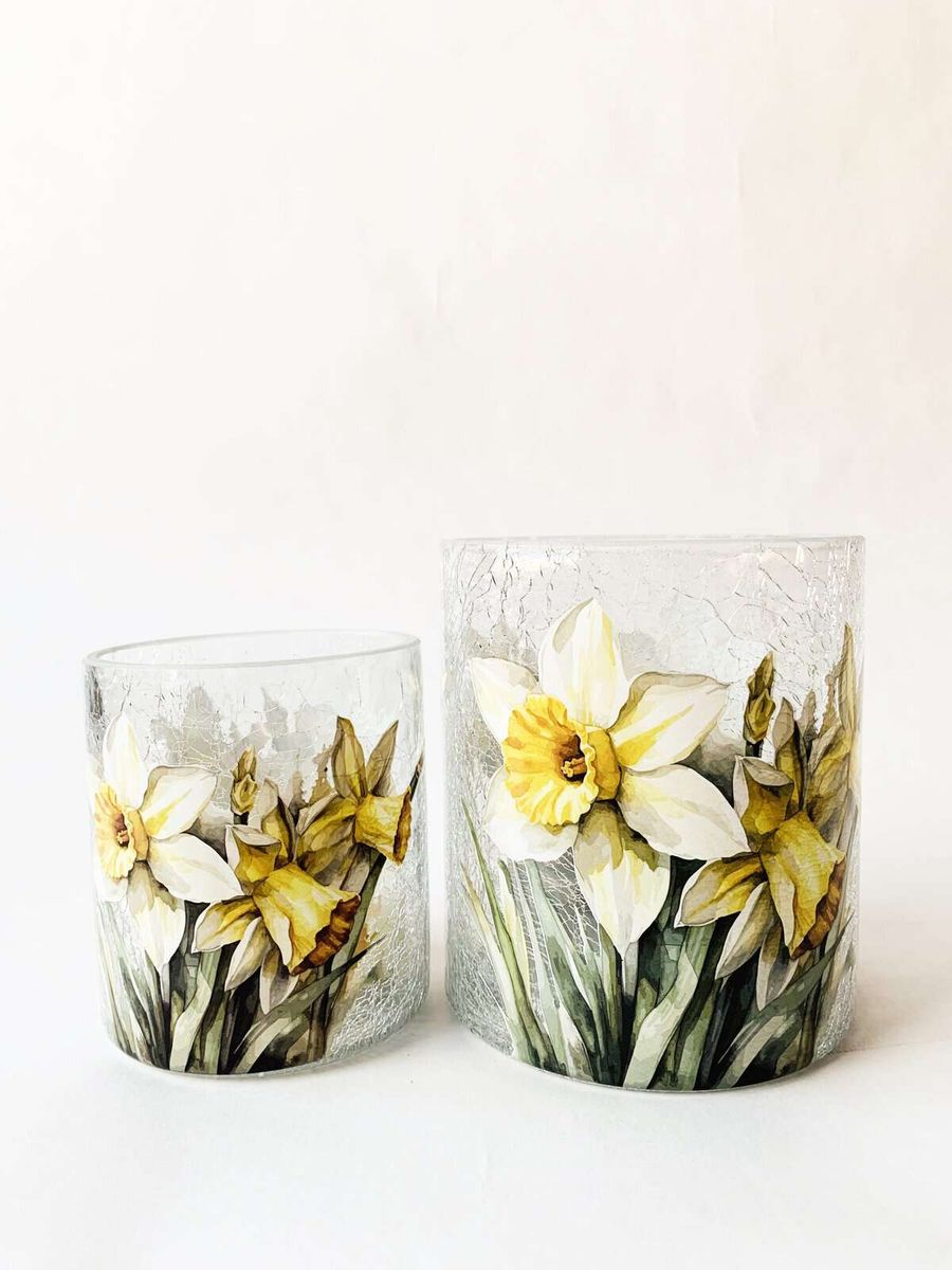 Lysglass Krakelert Påskeliljer 9x10