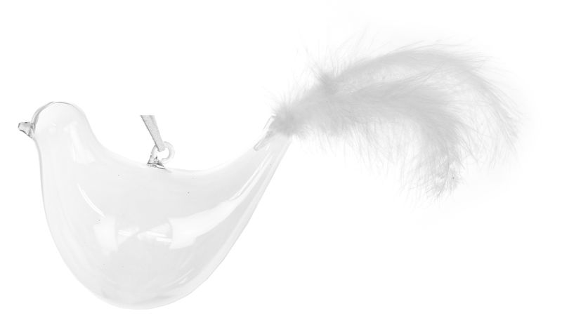 Glassfugl 10,5 cm, clear white feather tail