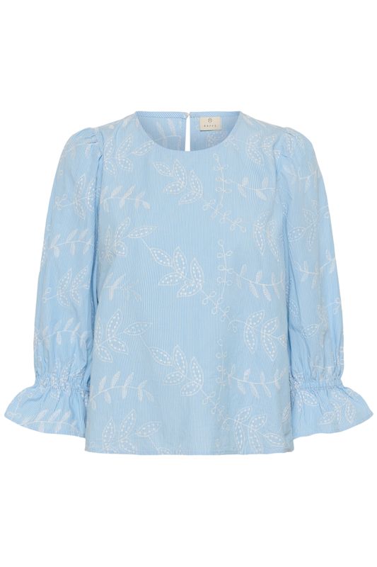 KAmarlee blouse, white blue embroidery stripe