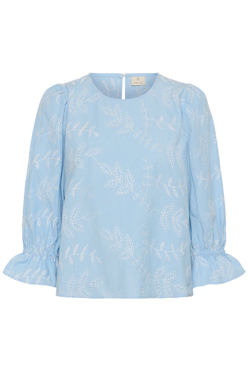 KAmarlee blouse, white blue embroidery stripe
