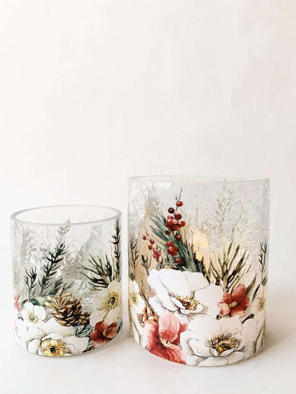 Lysglass, Krakelert Juleblomster,  9×10