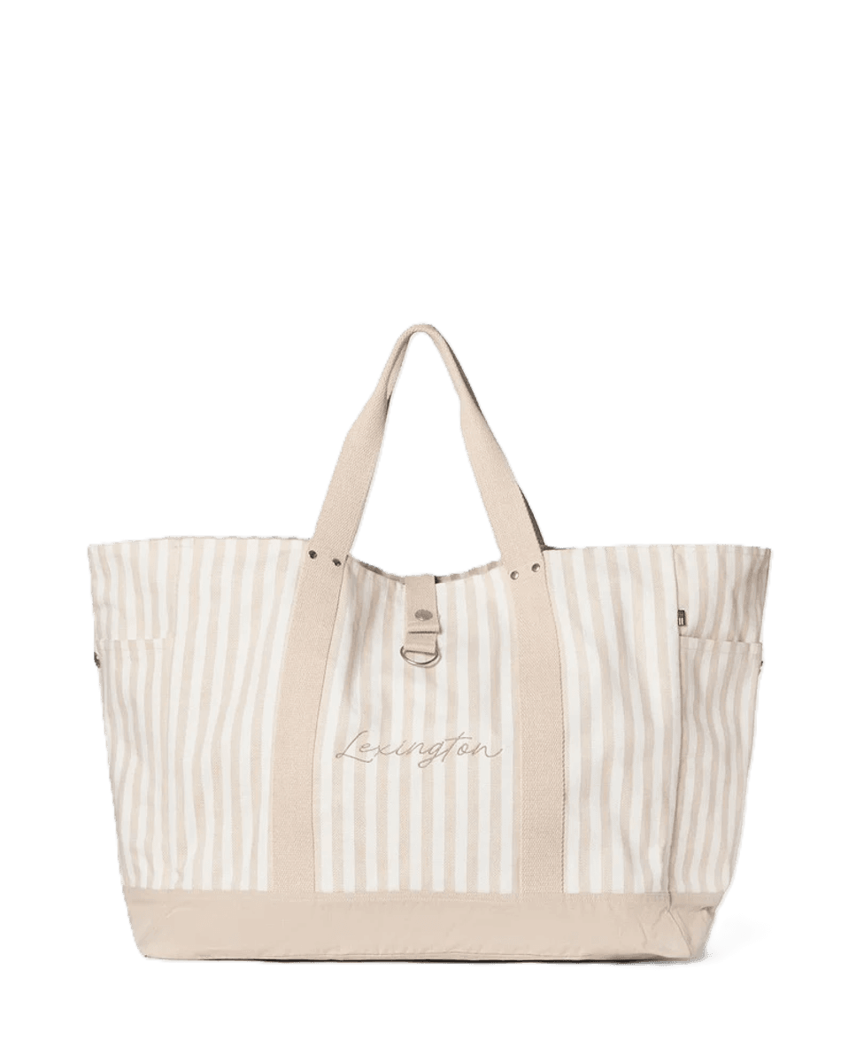 Herringbone beach bag, beige stripe